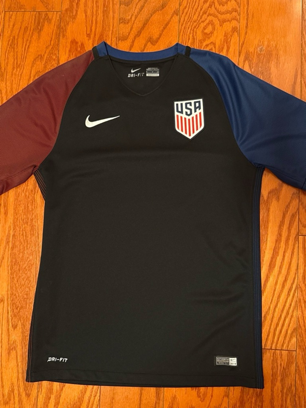 Nike USA Black Soccer Top with Red & Blue Sleeves